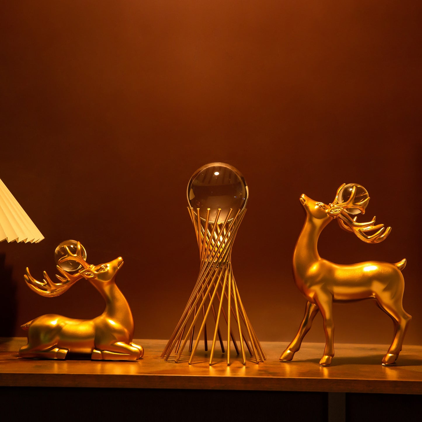 Luxury Gold Reindeer Ornaments for Christmas Table Decorations and Holiday Home Decor